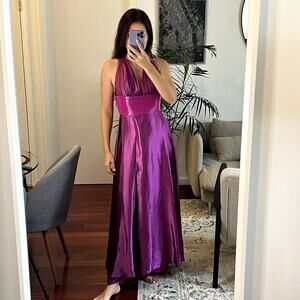 Jovani maxi gown dress pink embroidered size 4 cross back V-neck